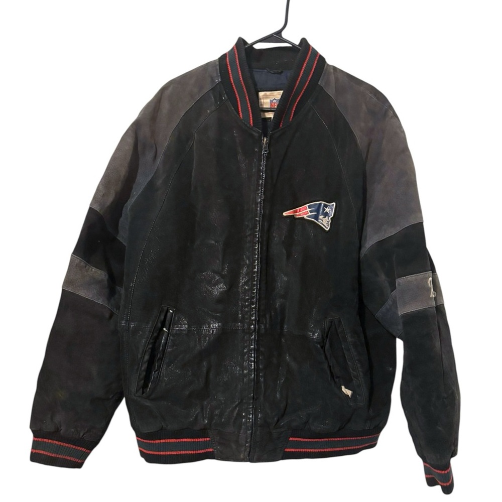 Vintage NFL New England Patriots Football Suede Leather Full Zip Jacket Coat XL